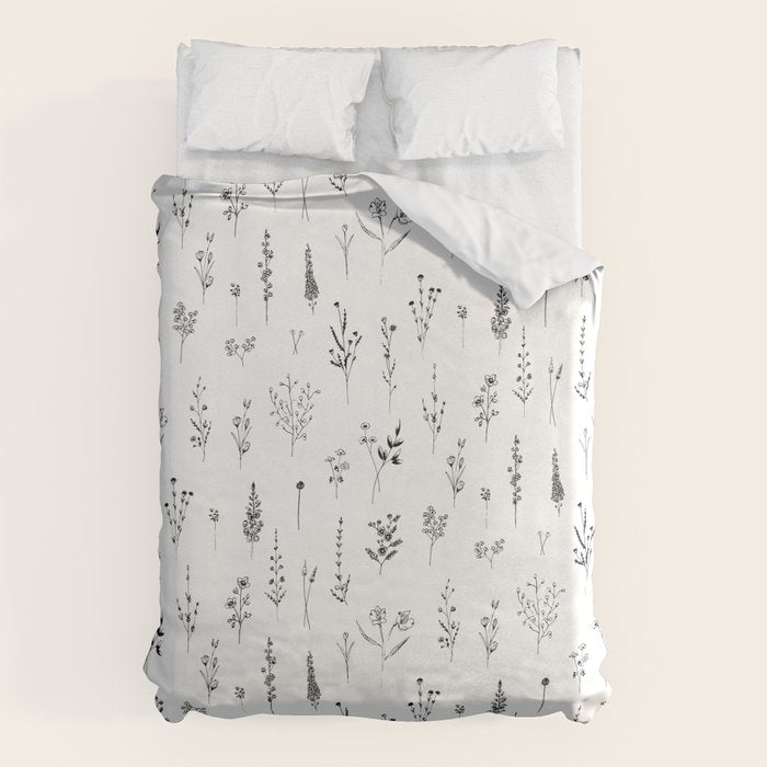 White Wildflowers Pattern Duvet Cover Gallery Image 1