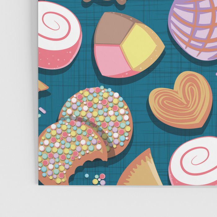 Mexican Sweet Bakery Frenzy // turquoise background // pastel colors pan dulce Poster Gallery Image 3