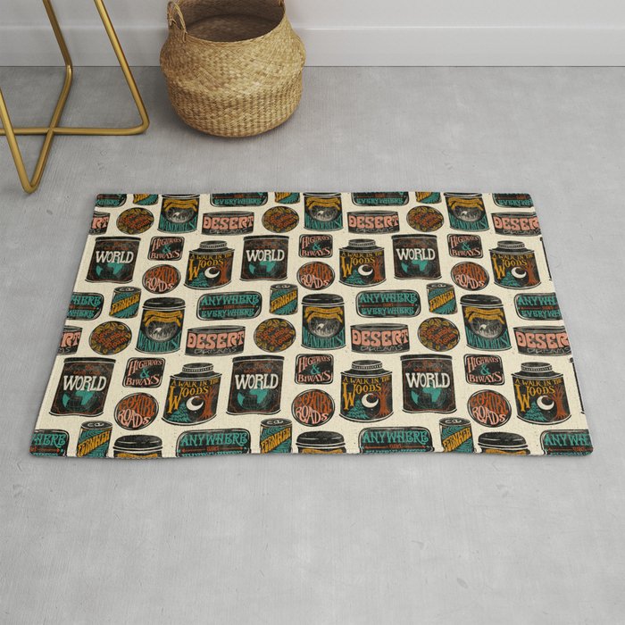 Vagabondâs Cupboard - black and cream with red, gold, teal, and peach Rug Gallery Image 1
