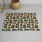 Vagabondâs Cupboard - black and cream with red, gold, teal, and peach Rug Gallery Image 1