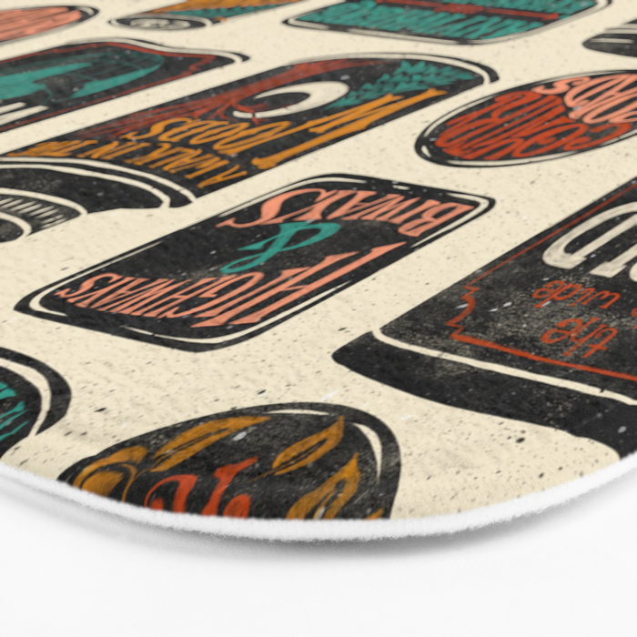Vagabondâs Cupboard - black and cream with red, gold, teal, and peach Bath Mat Gallery Image 3