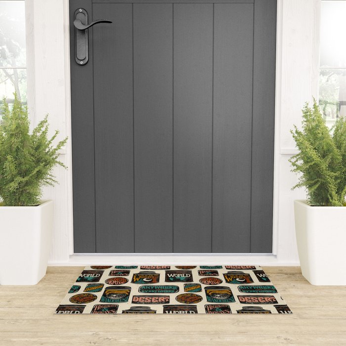 Vagabondâs Cupboard - black and cream with red, gold, teal, and peach Welcome Mat Gallery Image 3