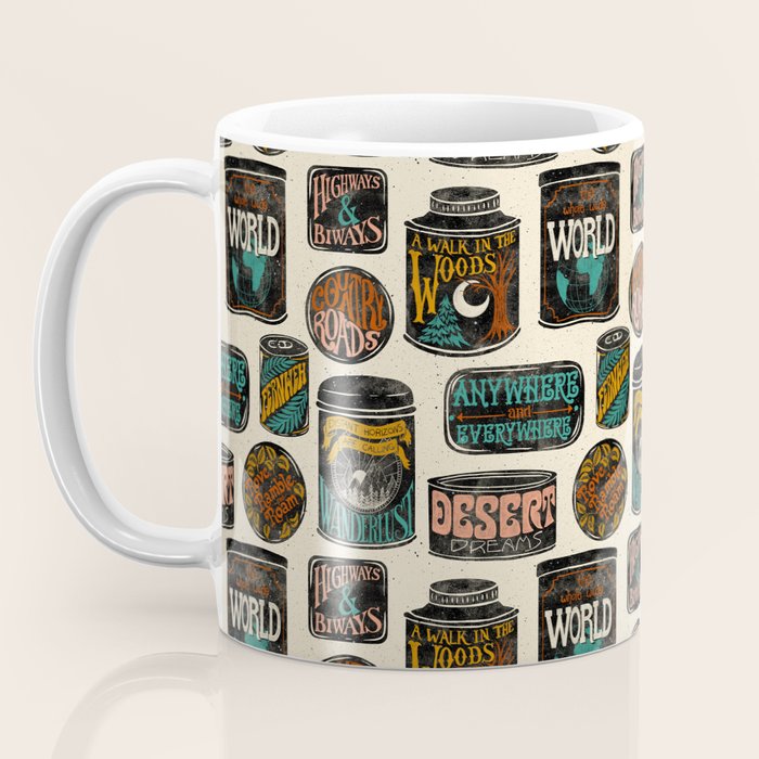 Vagabondâs Cupboard - black and cream with red, gold, teal, and peach Coffee Mug Gallery Image 3