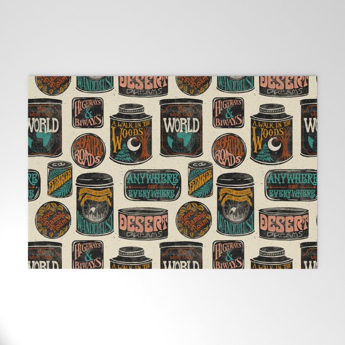 Vagabondâs Cupboard - black and cream with red, gold, teal, and peach Welcome Mat Gallery Image 1
