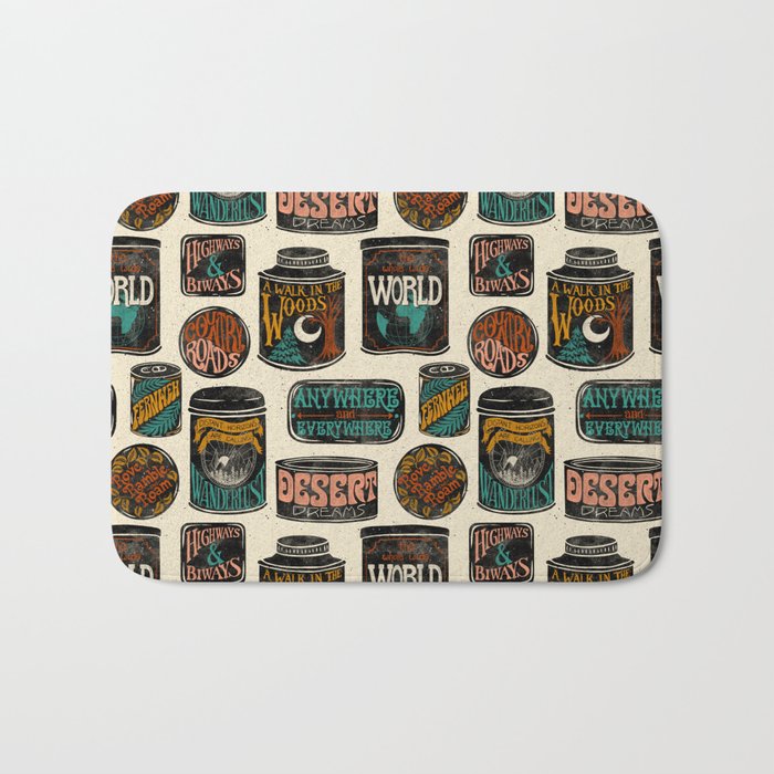 Vagabondâs Cupboard - black and cream with red, gold, teal, and peach Bath Mat Gallery Image 1
