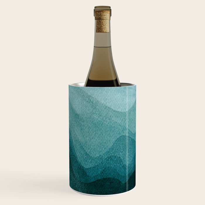 Sunrise in the mountains, dawn, teal, abstract watercolor Wine Chiller Gallery Image 3