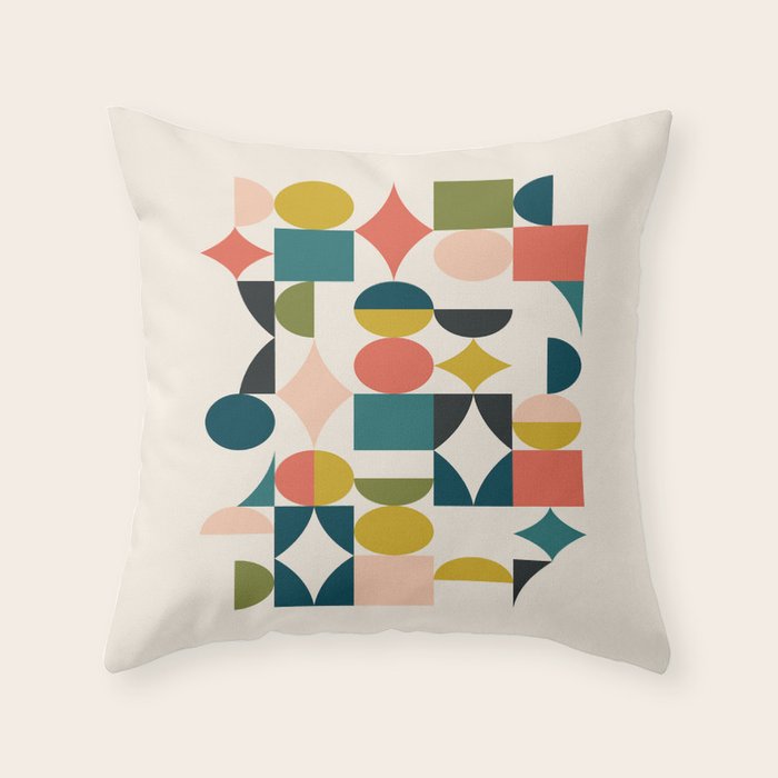 Mid Century Modern Abstract Colorful Shapes Funky Cool Minimalist Pattern Throw Pillow Gallery Image 6