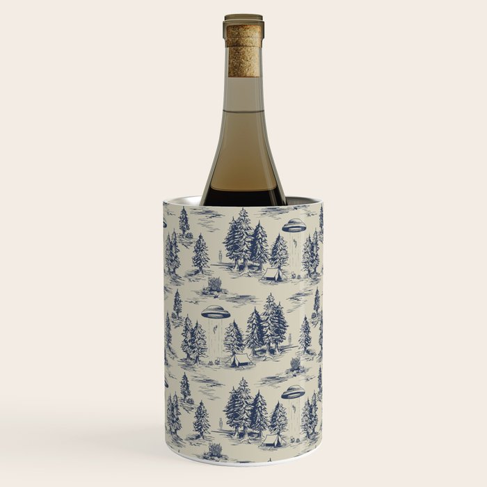 Alien Abduction Toile De Jouy Pattern in Blue Wine Chiller Gallery Image 3