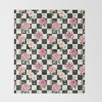 Moonlit Hollow Vintage Checkered Floral Throw Blanket Gallery Image 2
