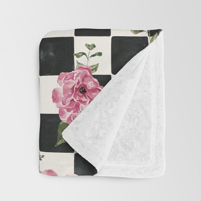 Moonlit Hollow Vintage Checkered Floral Throw Blanket Gallery Image 3