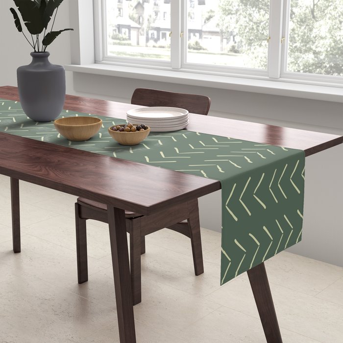 Boho Big Arrows in Leaf Green Table Runner Gallery Image 2