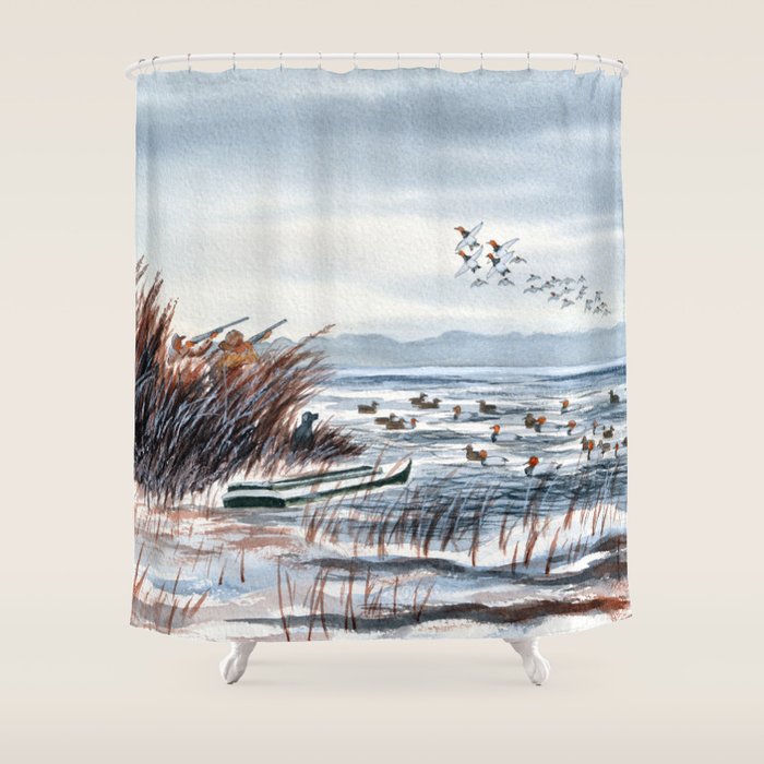 Duck Hunting For Canvasbacks Shower Curtain Gallery Image 1