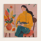 Woman with Cat and Autumn Bouquet Wood Wall Art Gallery Image 1