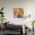 Woman with Cat and Autumn Bouquet Wood Wall Art Gallery Image 2
