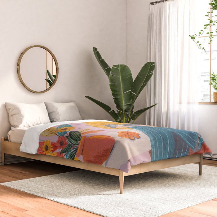 Woman with Cat and Autumn Bouquet Comforter Gallery Image 2