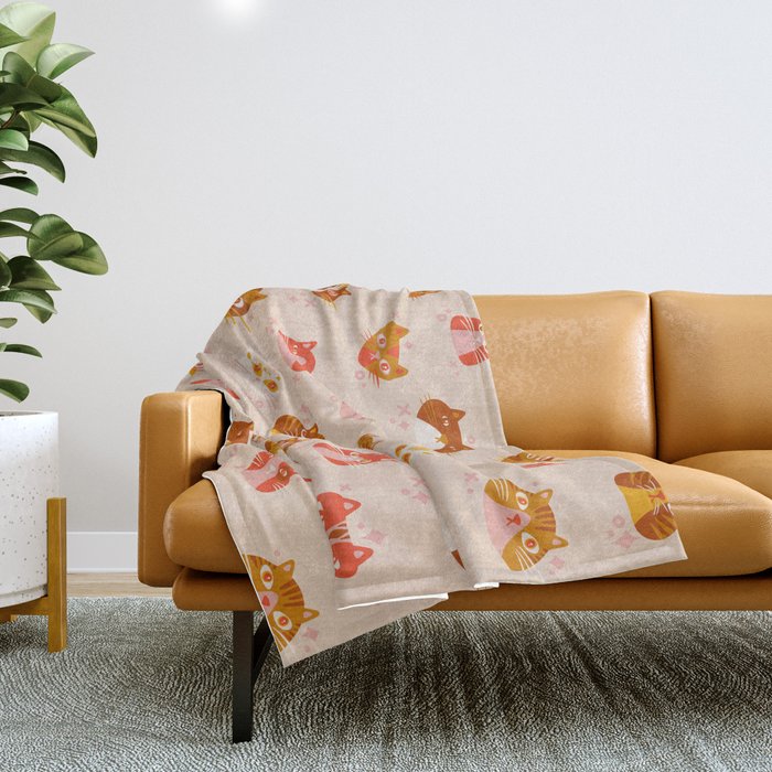 Cat Faces Collection - Retro Throw Blanket Gallery Image 1