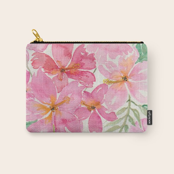 Tropical Pink Hibiscus Watercolor Flowers Carry All Pouch Gallery Image 1