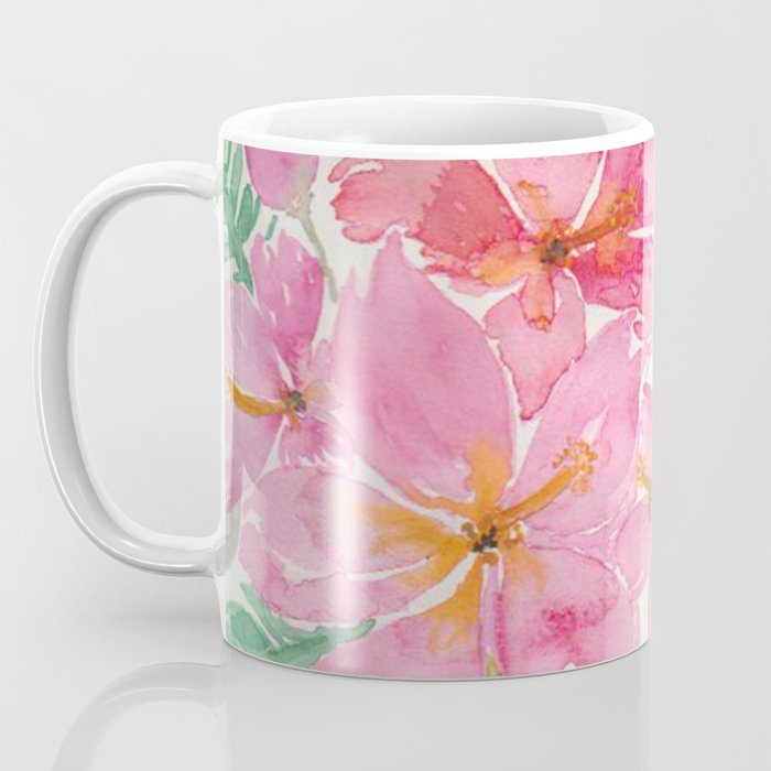 Tropical Pink Hibiscus Watercolor Flowers Coffee Mug Gallery Image 3