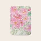 Tropical Pink Hibiscus Watercolor Flowers Bath Mat Gallery Image 1