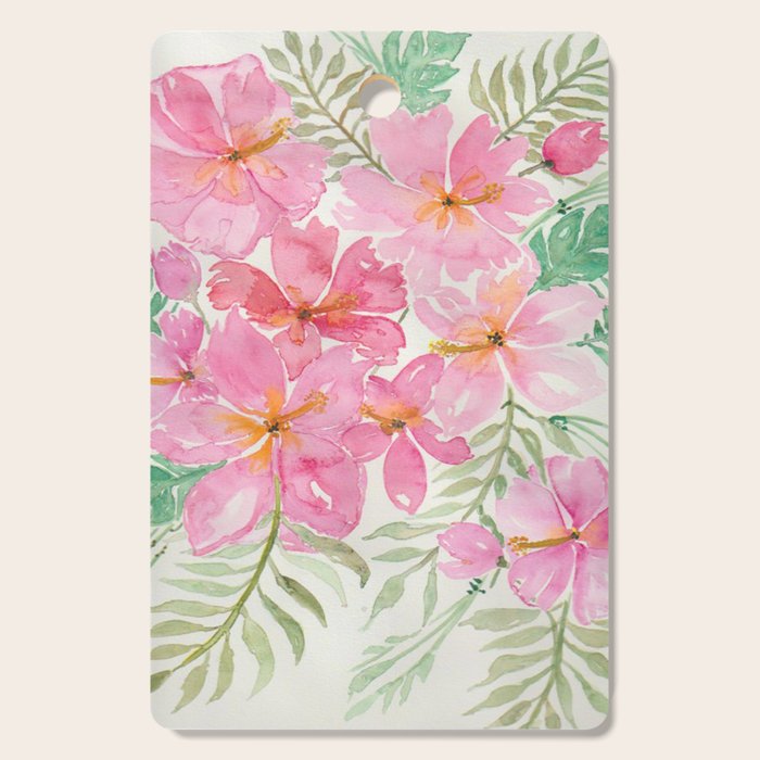 Tropical Pink Hibiscus Watercolor Flowers Cutting Board Gallery Image 1