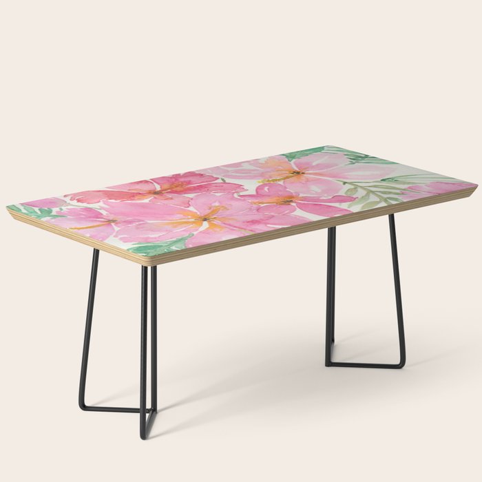 Tropical Pink Hibiscus Watercolor Flowers Coffee Table Gallery Image 1