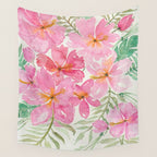 Tropical Pink Hibiscus Watercolor Flowers Wall Tapestry Gallery Image 4