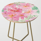 Tropical Pink Hibiscus Watercolor Flowers Side Table Gallery Image 2