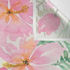 Tropical Pink Hibiscus Watercolor Flowers Wall Tapestry Gallery Image 3