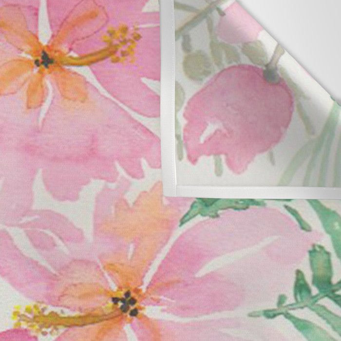 Tropical Pink Hibiscus Watercolor Flowers Wall Tapestry Gallery Image 3