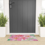Tropical Pink Hibiscus Watercolor Flowers Welcome Mat Gallery Image 3