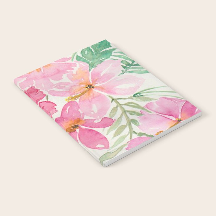 Tropical Pink Hibiscus Watercolor Flowers Notebook Gallery Image 1