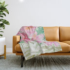 Tropical Pink Hibiscus Watercolor Flowers Throw Blanket Gallery Image 1