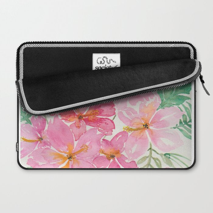 Tropical Pink Hibiscus Watercolor Flowers Laptop Sleeve Gallery Image 2