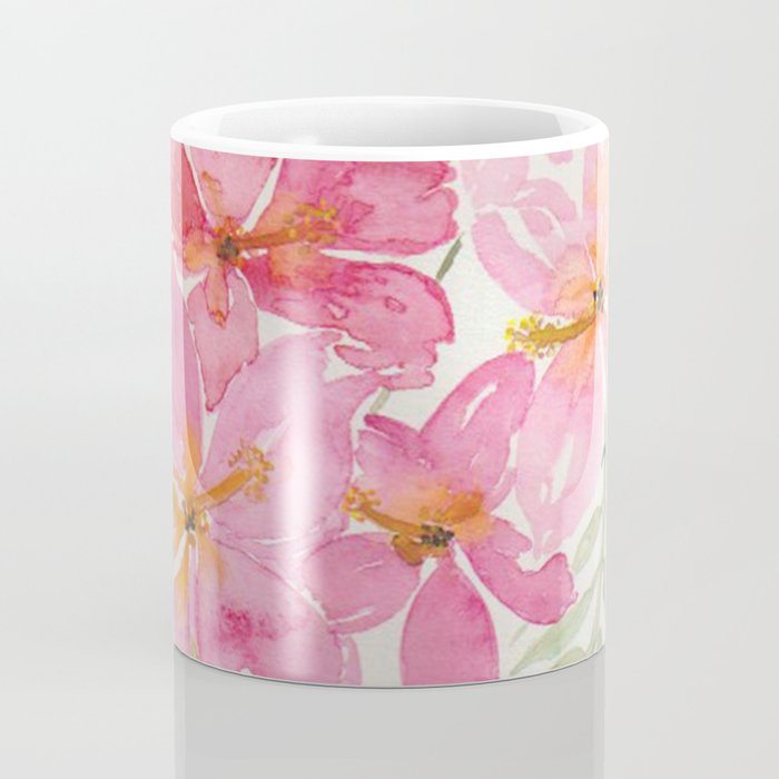 Tropical Pink Hibiscus Watercolor Flowers Coffee Mug Gallery Image 4