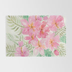 Tropical Pink Hibiscus Watercolor Flowers Rug Gallery Image 2