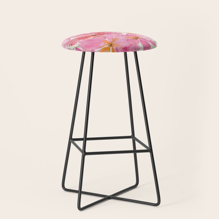 Tropical Pink Hibiscus Watercolor Flowers Stool Gallery Image 1