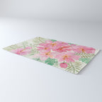 Tropical Pink Hibiscus Watercolor Flowers Rug Gallery Image 3
