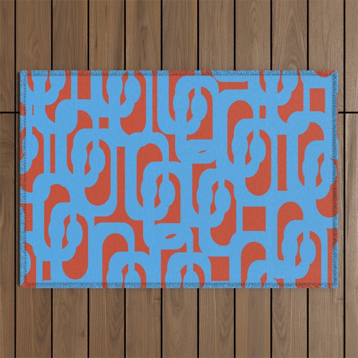 Mid Century Modern Contemporary Loop Pattern Blue and Red Outdoor Rug Gallery Image 1