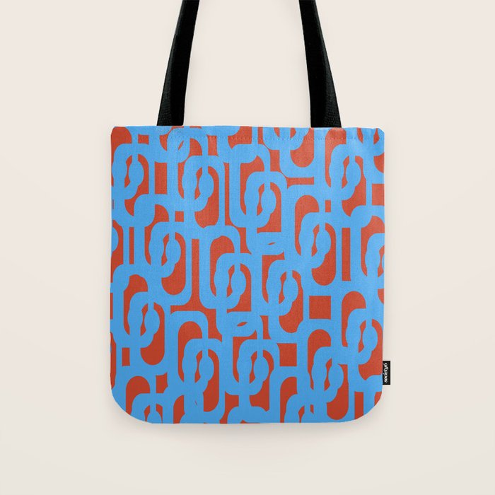 Mid Century Modern Contemporary Loop Pattern Blue and Red Tote Bag Gallery Image 1
