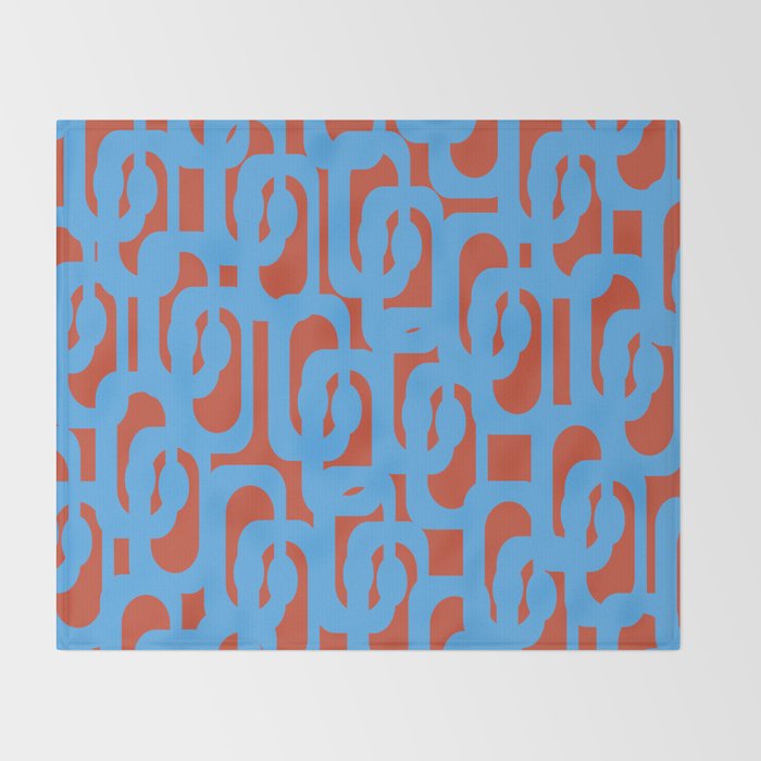 Mid Century Modern Contemporary Loop Pattern Blue and Red Throw Blanket Gallery Image 2