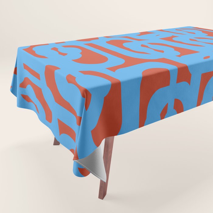 Mid Century Modern Contemporary Loop Pattern Blue and Red Tablecloth Gallery Image 1