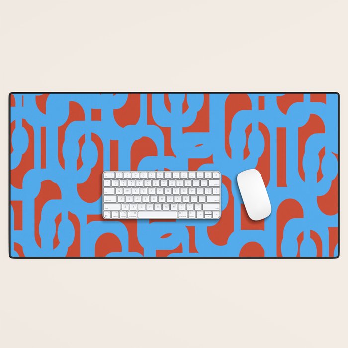 Mid Century Modern Contemporary Loop Pattern Blue and Red Desk Mat Gallery Image 1