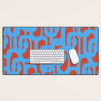 Mid Century Modern Contemporary Loop Pattern Blue and Red Desk Mat Gallery Image 1