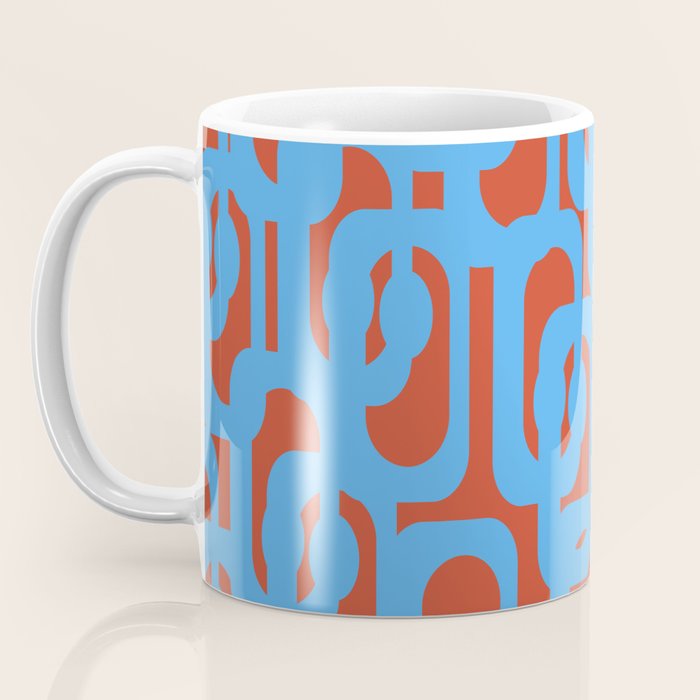 Mid Century Modern Contemporary Loop Pattern Blue and Red Coffee Mug Gallery Image 3