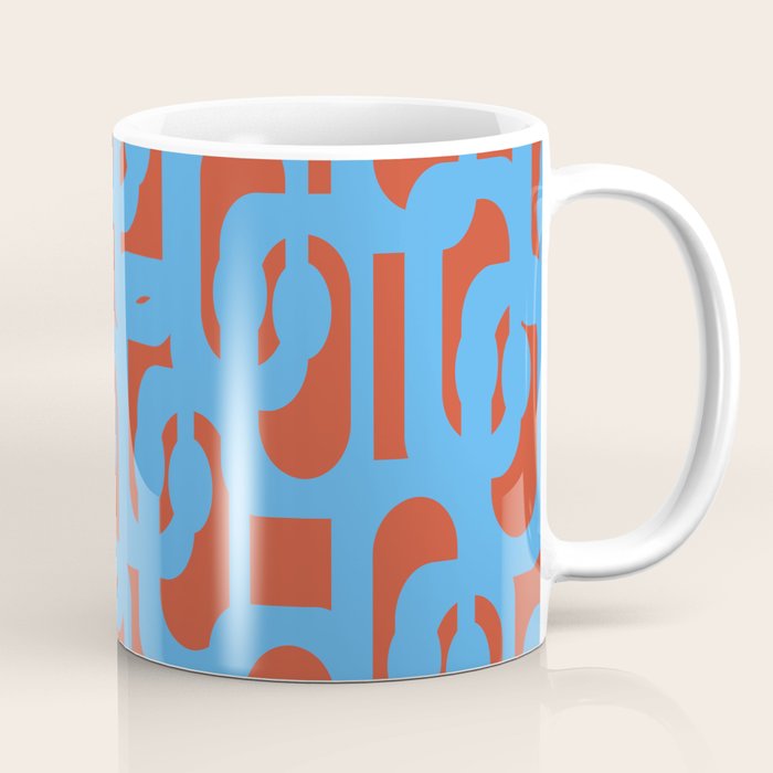 Mid Century Modern Contemporary Loop Pattern Blue and Red Coffee Mug Gallery Image 1