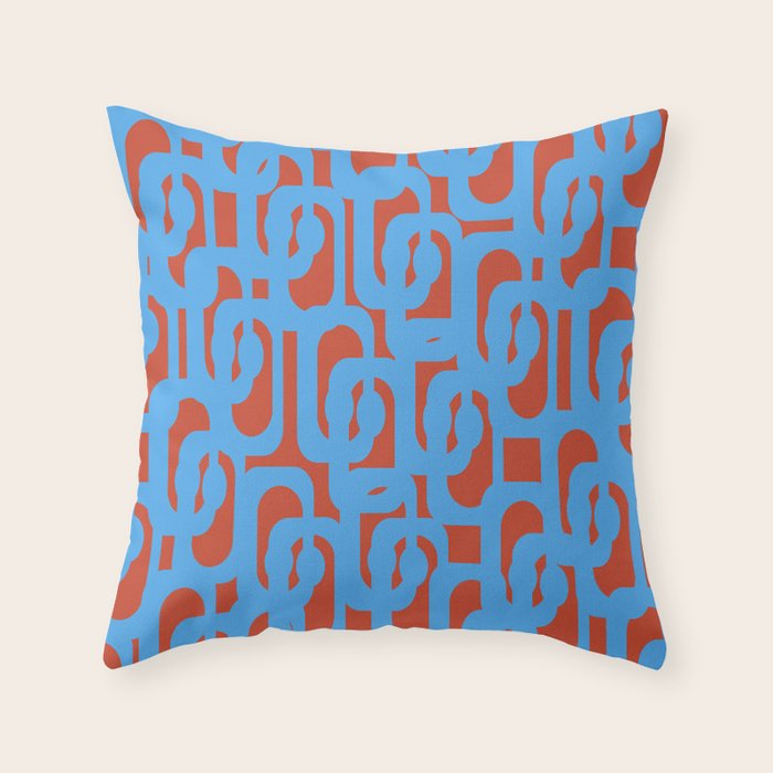 Mid Century Modern Contemporary Loop Pattern Blue and Red Throw Pillow Gallery Image 1
