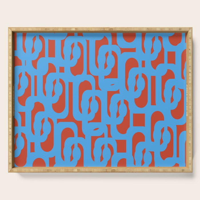 Mid Century Modern Contemporary Loop Pattern Blue and Red Serving Tray Gallery Image 1