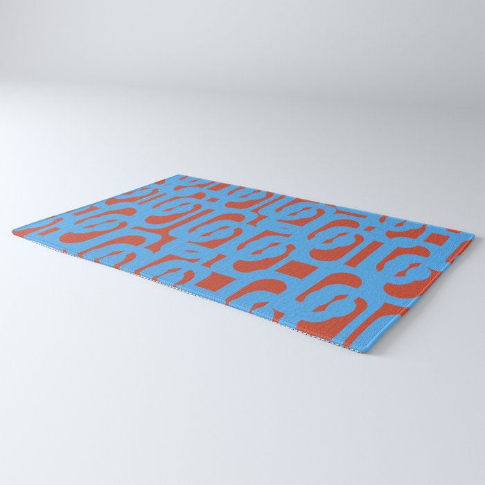 Mid Century Modern Contemporary Loop Pattern Blue and Red Rug Gallery Image 3