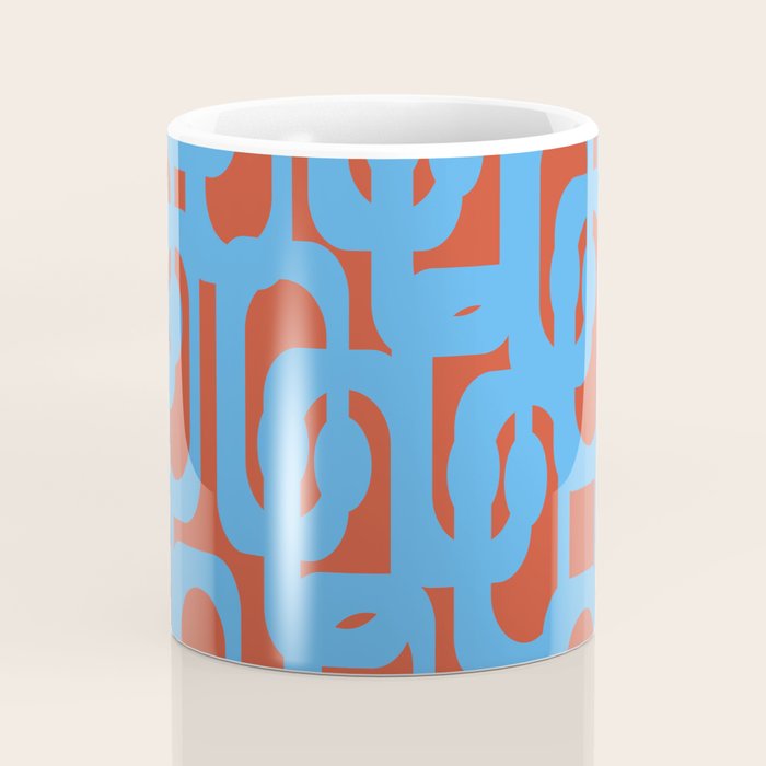 Mid Century Modern Contemporary Loop Pattern Blue and Red Coffee Mug Gallery Image 4
