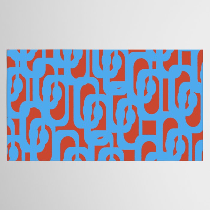 Mid Century Modern Contemporary Loop Pattern Blue and Red Tablecloth Gallery Image 2